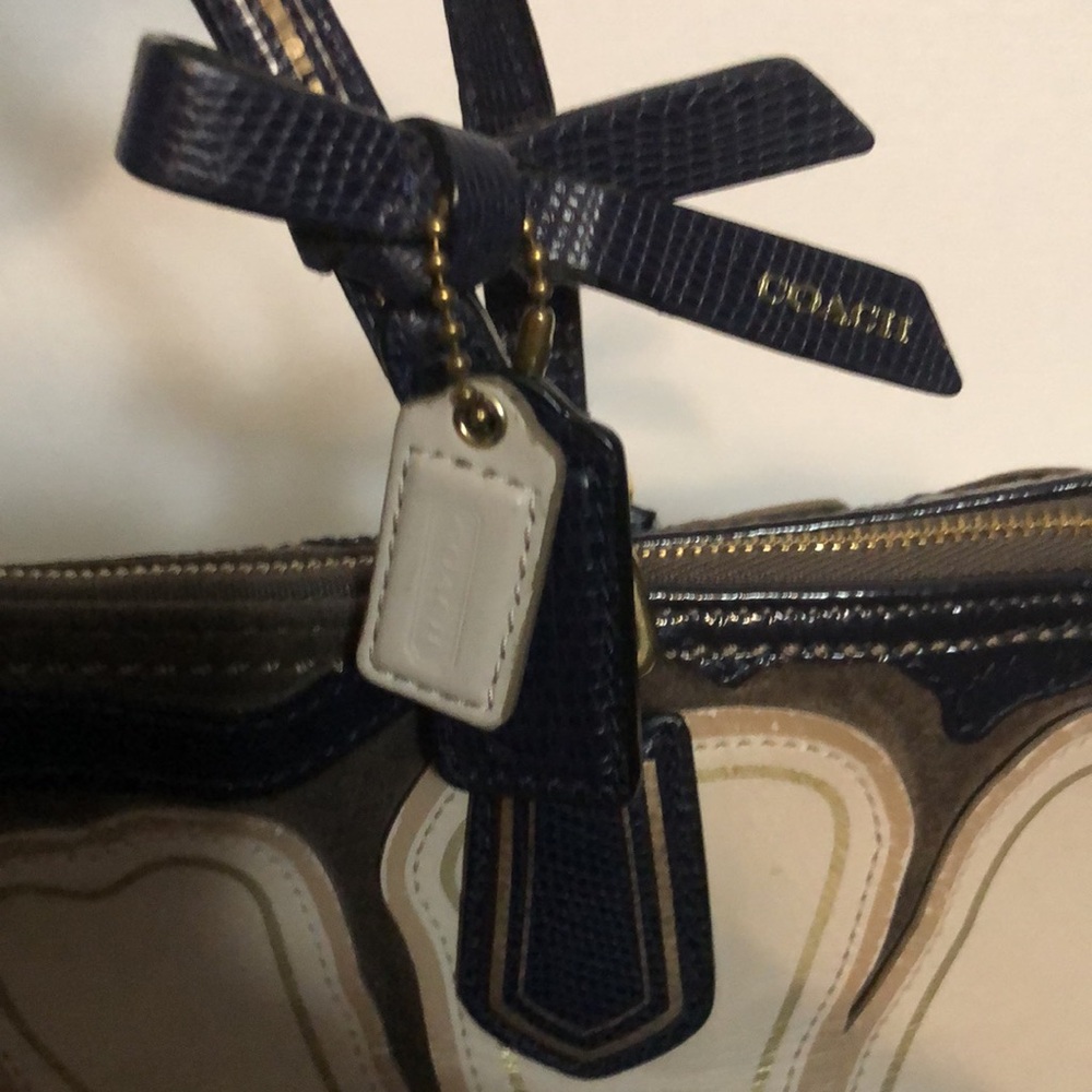 Coach Poppy Large Floral Appliqué Tote in Cream, Brown, Black - Picture 2 of 11